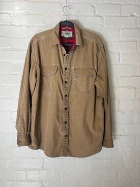 Vintage Eddie Bauer Mens 100% Cotton Large Khaki Button Down Lined Shirt